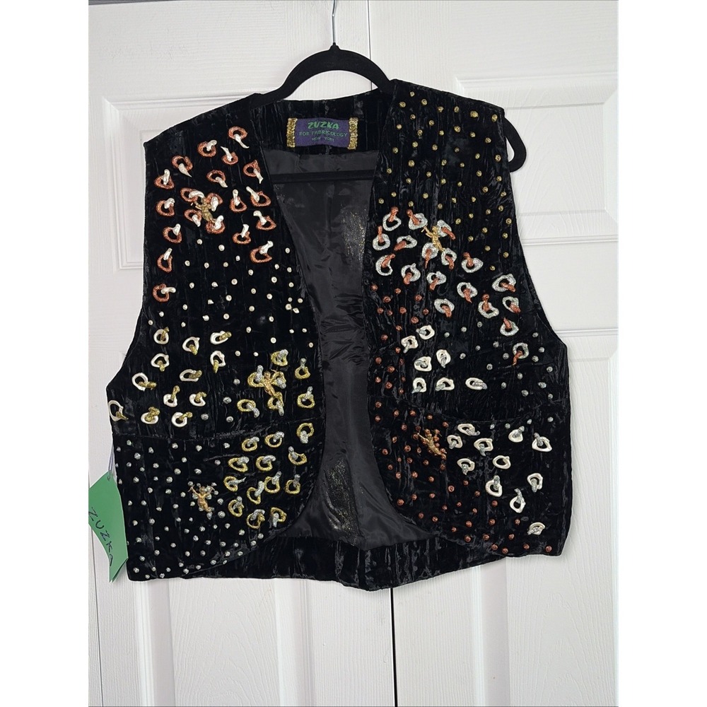 Zuzka Fabricology Velvet Vest Womens Size OS Black Hand Painted Art Avant Garde
